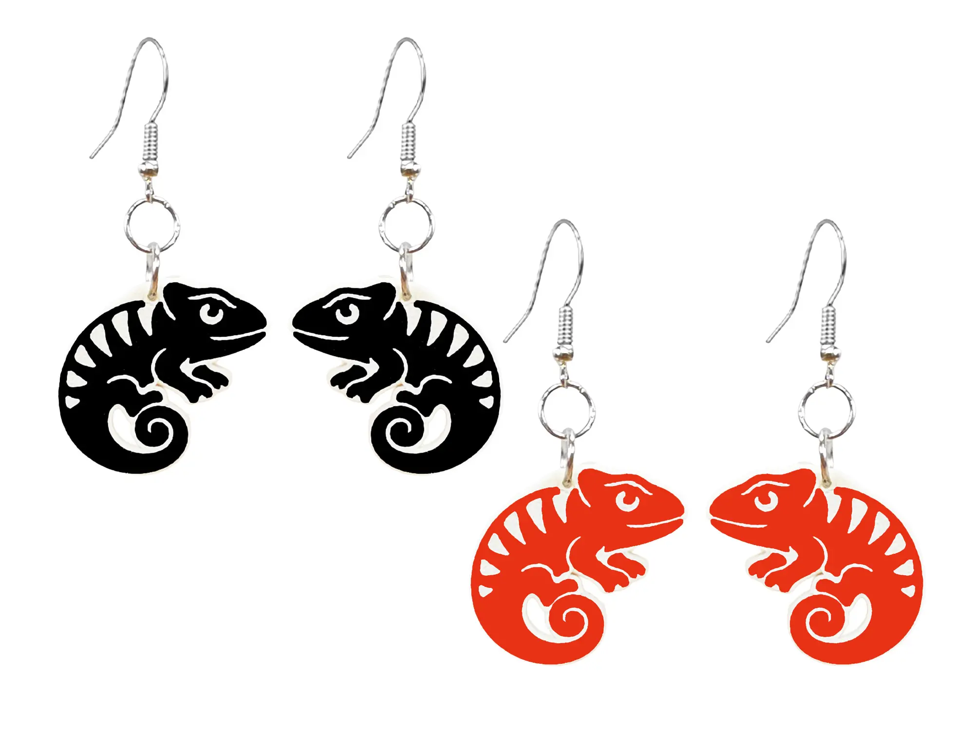Chameleon Lizard Reptile Earrings Nature Wildlife Animal Jewelry Colorful Dangle Set of 2 Pairs