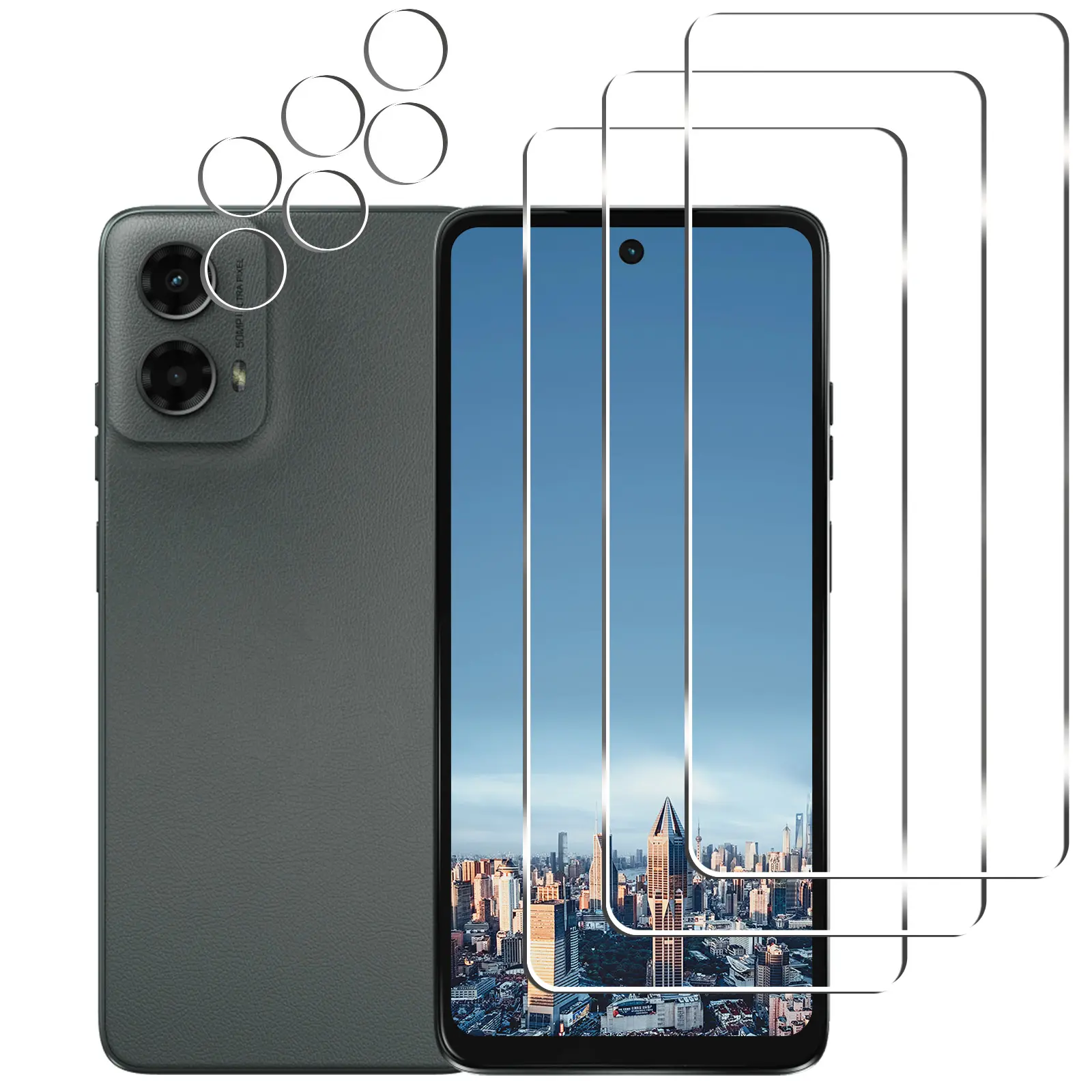[3+3 Pack] Tempered Glass Phone Screen & Camera Lens Protectors for Moto G 5G 2024, 9H Hardness, Scratch Resistant, Smooth Bubble-Free Installation, HD Mobile Phone Accessories, Phone Screen Protectors, Anti-Scratch