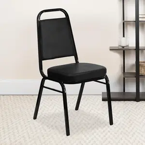 EMMA + OLIVER Trapezoidal Back Vinyl Stackable Banquet Chair, Multipurpose Stacking Chair with Padded Seat and Back, Black