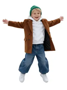 Fall Winter Long Coat, Long Sleeve, Suitable for 90-160cm Height, Western College Style Jacket, Warm Loose-Fitting Outerwear with Pockets