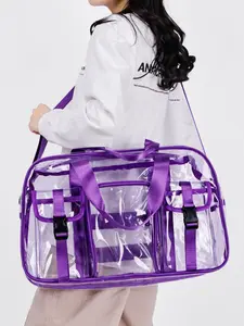 1pc  Transparent swimming and fitness bag, solid color, large capacity zipper closure, can hold swimsuits and toiletries, can be carried by hand or slung over, suitable for sports, commuting, travel, fitness, worry free travel bag, Sports Gym Bag
