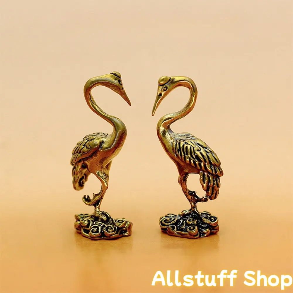 Elegant Brass Standing Red-Crowned Crane Collectible - Artistic Sculptural, Animal Decorative, Bird Figurine for Living Room, Office Desk Home Decor (DIY Bag Accessory), Collectible Figurines, Animal Decorative Figurines