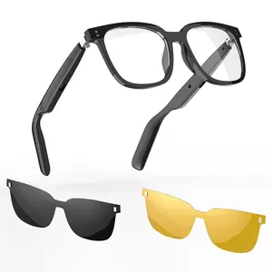 Magnetic Smart Glasses Bluetooth Audio Sunglasses for Men Women with Interchangeable Lenses Anti-Blue Light Sunglasses Night Vision Open Ear Music HD Calling Remote Photography