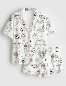 Spooky Bachelorette Til Death Do Us Satin Short Pajama Set, Whimsical Wedding Party Short Pajamas, Matching Family Sleepwear Set, Pajama Set For Women And Kids