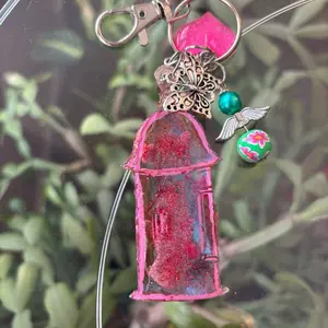 Handmade Pink Green Multicolor Floral Key Chain for Women Resin Beaded