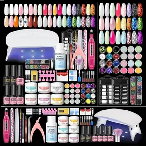 All-in-1 Nail Art DIY Kit for Beginners with Drill, UV Light, 6 Acrylic Powders (Clear, Nude, Pink), 4PC Gel Polishes, 24PC Glitter Powders, Rhinstones, French & False Nail Tips - Water Sports Manicure Gift, Diy Kits fathersdaygiftideas