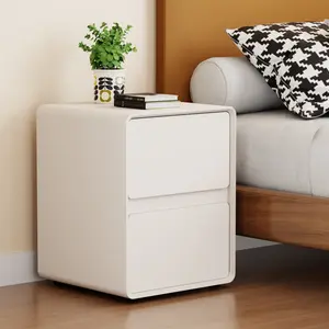 Faux Leather Narrow Nightstand, Modern Fully-assembled Bedside Table with 2 Drawers, Wood Night Stand Small Accent End Table & Side Table for Bedroom Living Room
