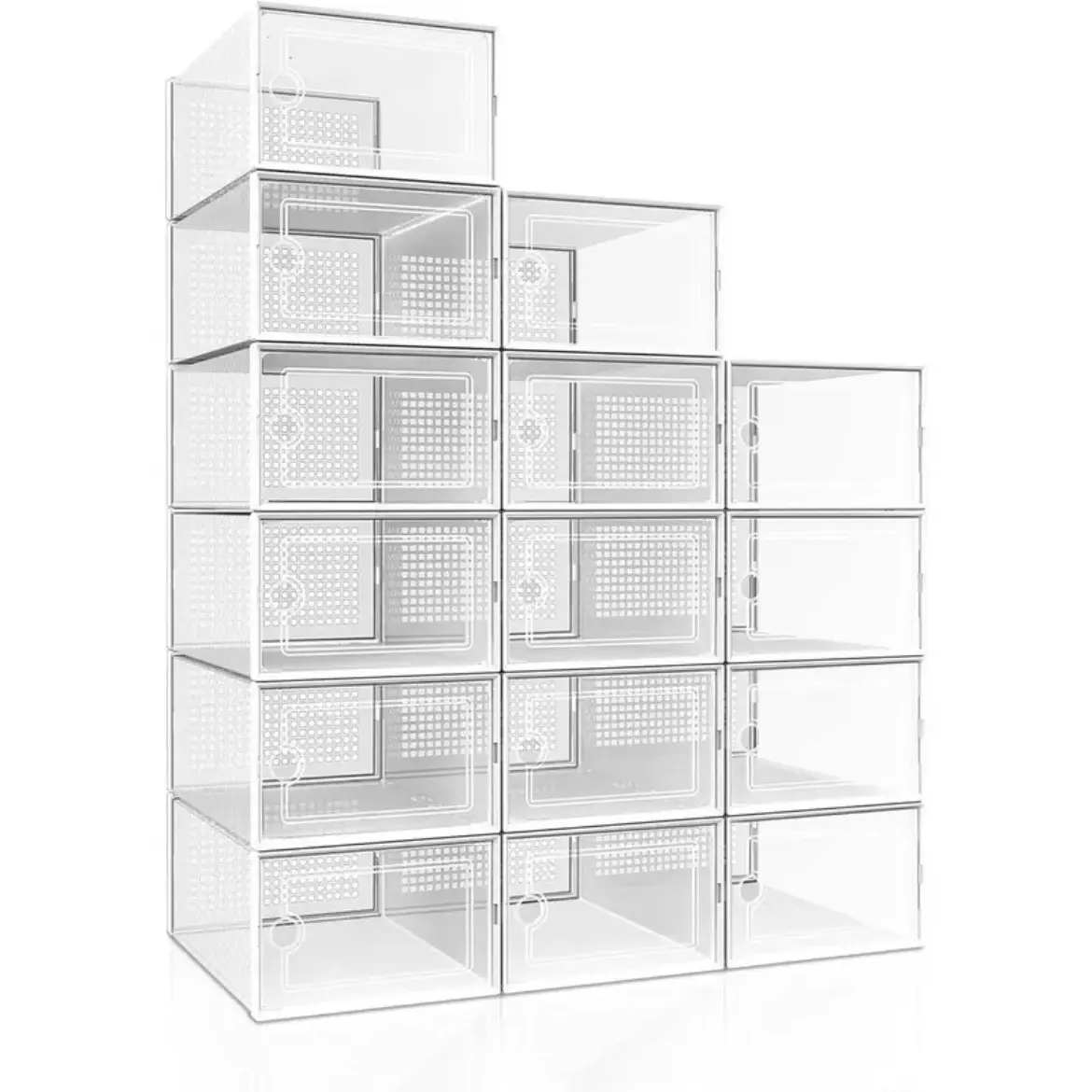 Shoe Organizers Storage Boxes, 6 Pack Clear Stackable Storage Bins with Lids, Shoes of All Sizes, Under bed shoe container