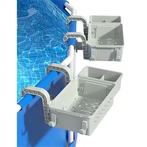 2 Sets Upgrade Poolside Storage Basket, Above Ground Pool Storage Basket with Pool Cup Holder, For Steel Round or Oval Frame Above Ground Pools, Fits 3 Inch or Less Top Rail