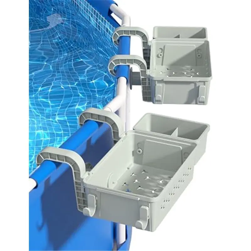 2 Sets Upgrade Poolside Storage Basket, Above Ground Pool Storage Basket with Pool Cup Holder, For Steel Round or Oval Frame Above Ground Pools, Fits 3 Inch or Less Top Rail