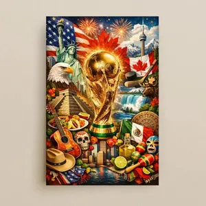 [Unframe] World Cup 2026 Poster | Retro Travel USA Mexico Canada | Soccer Wall Art | Vintage Football Print | Sports Fan Decor