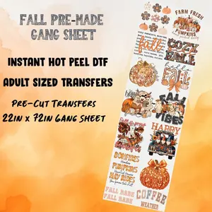 Fall Pre-Made DTF Gang Sheet 22x72 Inches | Vibrant Transfers for Graphic Tees | Customized Craft  | Direct To Film Transfers