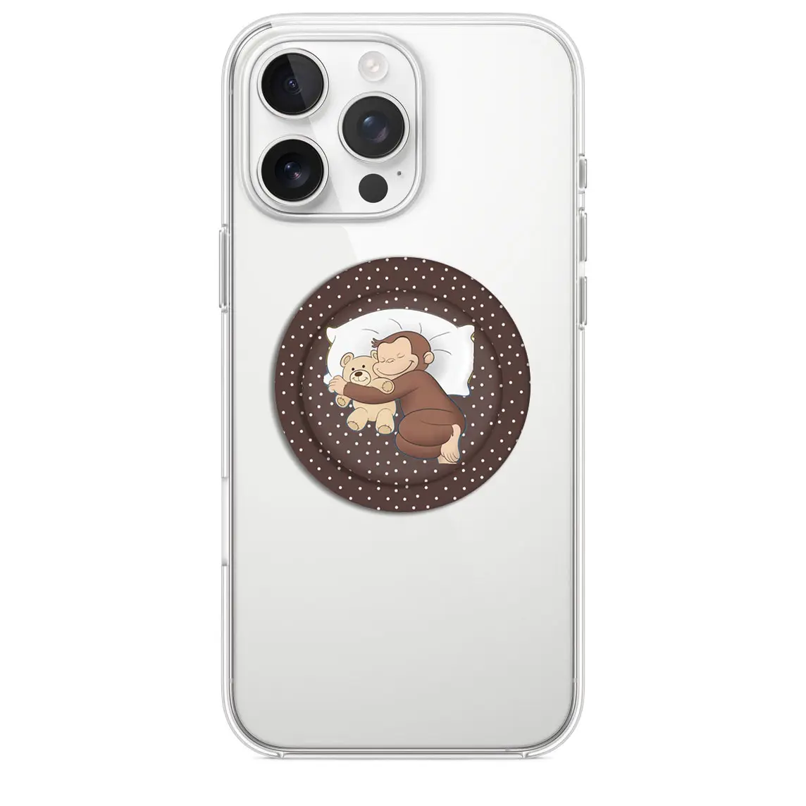 Mclaiwoodshop Sleeping Curious George Chocolate Polka Dots Monkey Magnetic Phone Grip MagSafe Phone Grip Cute Phone Holder Magnetic Pop Socket Phone Grip Popsocket