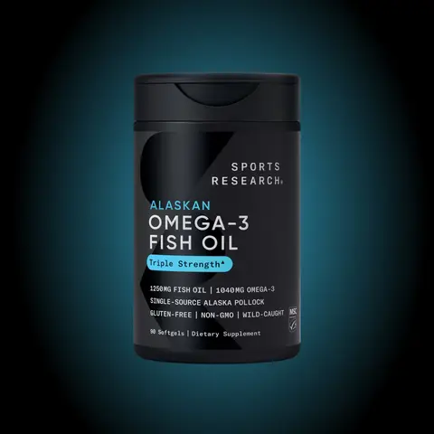 Sports Research Triple Strength Omega 3 Fish Oil - Burpless Fish Oil Supplement w/ EPA & DHA Fatty Acids from Wild Alaskan Pollock - 1250 mg, 90 ct