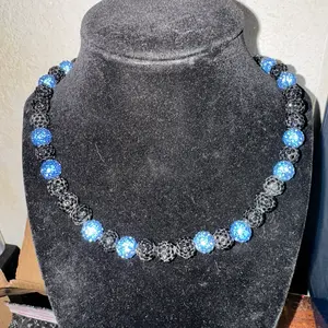 Black and Light Blue Handcrafted Beaded Necklace