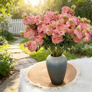 9-Headed Faded Edge Peony Artificial Flower Set of 3, Peony Faux Flowers, Retro Oil Painting Style, Perfect for Wedding Bouquets, Home Decor, and Occasions Like Valentine's Day or Mother's Day—A Timeless Expression of Romance.