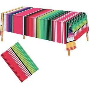 3 Pack Disposable Plastic Mexican Serape Tablecloths, 54 x 108 Inch Mexican Striped Party Table Cover for Mexican Wedding Birthday Party Decorations Outdoor Indoor Party Supplies