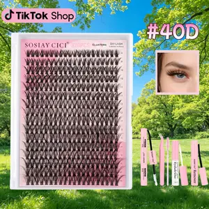 320PCS DIY Lash Extension Kit Eyelash Extension Cluster, 9-16mm 40D Curl Eyelashes Kit with Lash Bond & Seal, Lash Tweezers, Individual Lashes Cluster At Home (D Curl 40D 9-16mm Mix)