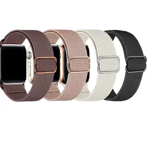 4-Piece Stretchable Nylon Watch Bands Set for Apple Watch Series, Compatible with Iwatch 38-49mm, Soft Elastic Weave Straps, Smartwatch Strap