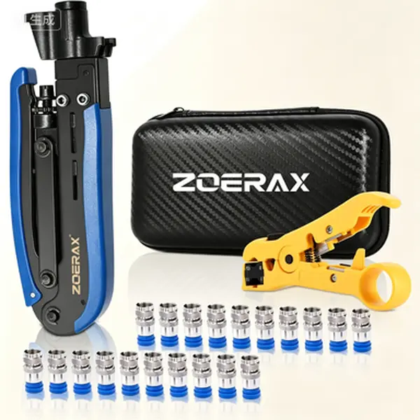 Cable Crimper Tool with Stripper, 20PCS F Connectors – Coax Compression Tool for RG6, RG59, RG11 Cables – TV, Internet, Satellite Installation & Home Networking