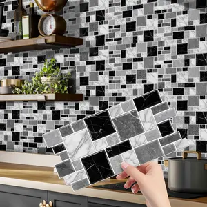 (12/24/48 pieces) Mosaic marble imitation crystal design, waterproof and oil-proof mosaic tiles, self-adhesive (peel and stick), easy to install, 12 cm X 24.6 cm
