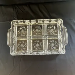 Unique Vintage Crystal Six Part Serving Platter w/ Handles