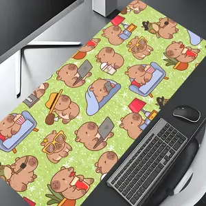 Cartoon Capybara Design Extra Large Gaming Mouse Pad,Aesthetic Desktop Drotection Pad,Washable Rubber Pad Non-Slip Lock Edge Multi-Size Mouse Pad Cute Desk Accessories,Suitable For Home Office,Good Gift for Family and friends
