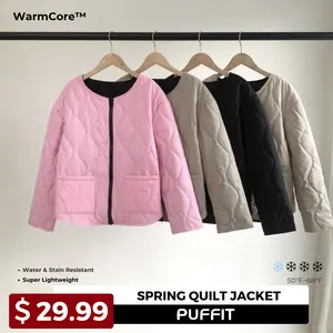 PUFFIT WarmCore Premium Women's Thin Round Neck Quilted Jacket, Perfect for Layering or Outerwear Ladies Quilted Round Neck Machine Washable Coat