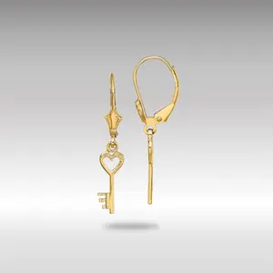 14K Gold Polished Heart Key Leverback Earrings - Model TF1797