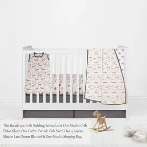 Bacati Basketball Muslin 4 Piece Crib Bedding Set with Sleeping Bag - Orange/Gray Boys