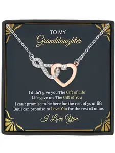 To My Granddaughter Infinity Heart Pendant Necklace with Blessing Card, Love Heart Necklace, Perfect Gift for Granddaughter, Exquisite Jewelry Gift, Birthday & Christmas Present