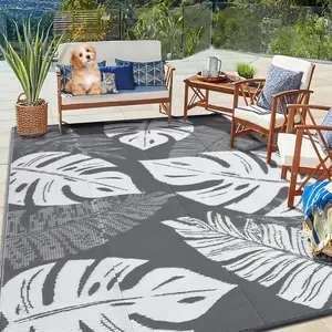 GARVEE Waterproof Mat 10 x 14 Inches, for Patio, Reversible, Plastic, with Straw, with Carry Bag, Stain and UV Resistant, Portable Mat for Caravan, Terrace