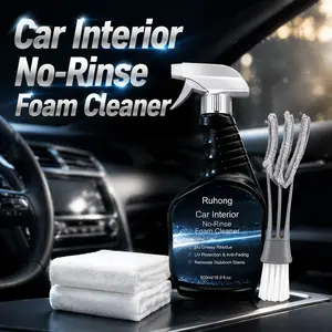 No-Rinse Car Interior Foam Cleaner Spray All-Purpose Stain Remover for Leather & Dashboard, UV Protection & Anti-Fading, Full Cleaning Kit 16.9oz