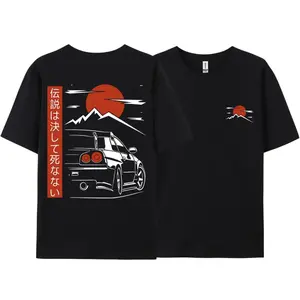 🚀Summer Outfits Streetwear Japanese JDM Culture 2 Sided GTR Racing Tee| Unisex Cotton Couple Tops Graphic Shirt for Men Women TikTok Shop Deals