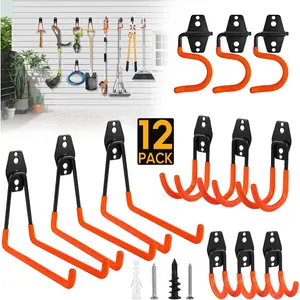 Garage Hooks, 12 Pack Heavy Duty Steel Utility Hooks for , Wall Mount Garage Storage Hooks for Tools, Ladders, Bikes, Bulky Items, Orange