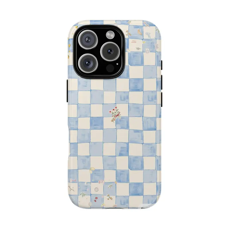 Whimsical Checkerboard Smartphone Case - Tough Floral Pastel Aesthetic Cover, Glossy Customized Soft Camouflage Non-Woven Accessory, Fits iPhone 17 Air,16 Pro Max,15,14 Plus,13,12,11,XS, Handheld Protection, Cute Phone Accessories Gift for Her