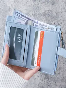 New ladies' fashionable bifold wallet with multiple card slots, small card holder, multi-functional large bill compartment, and zippered coin purse