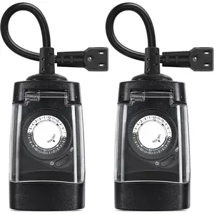 Outdoor Timer Outlet , 24 Hour Outdoor Light Timer, Timers for Electrical Outlets, Ideal for Pool Pump, Christmas Lights, Heavy Duty, 1 Grounded, CSA Listed, 2 Pack