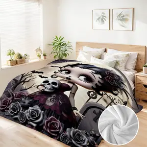 BETTY BOOP 90''x108'' Large Size Cartoon Flannel Blanket Soft Warm Cozy for Couch Bed Travel Office Versatile All-Season Gift Women's Comfort Accessory