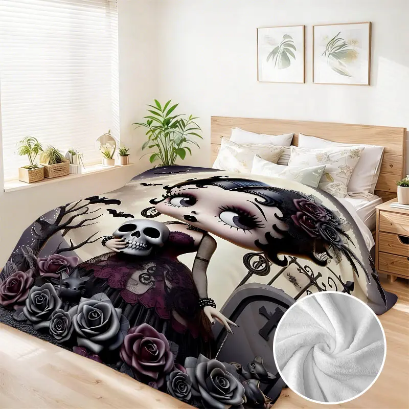 BETTY BOOP Polyester Flannel Blanket - 90x108in Soft Blankets with Flannel Texture, Travel-Ready Light Decorative Home Accessory, Cozy Warmth for Chilly Mornings, Ideal Gift for Females