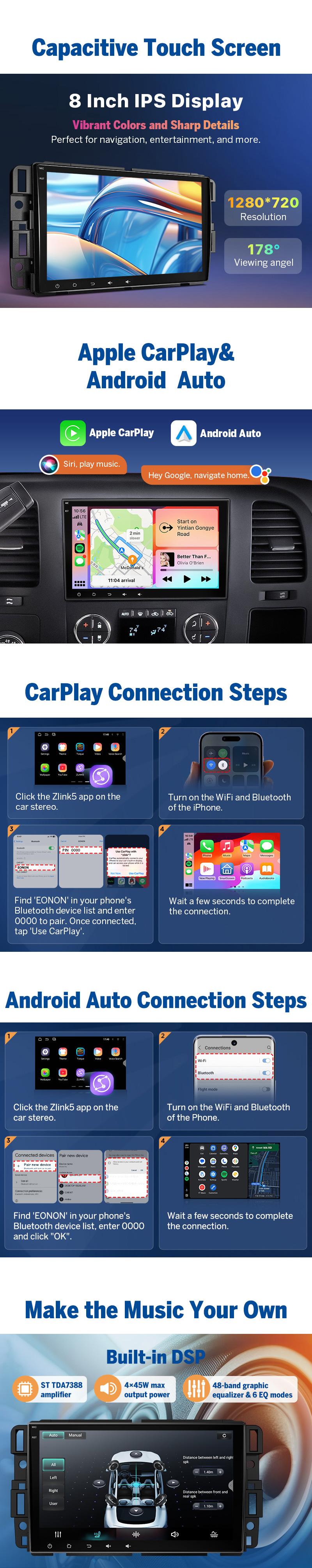 EONON 8" Android 13/14 Car Stereo, Car Radio for Chevy, GMC, Buick, Silverado, Sierra, Suburban, Tahoe, Impala, Avalanche, Traverse, Acadia, Yukon, Wireless CarPlay & Android Auto, 4GB RAM, 64GB ROM, Bluetooth, SWC, Backup Camera - GMX7A & GMX6S PRO