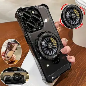 Transparent Anti-Drop Protective Phone Case Cover with Airbag Protection, Rotating Gyroscope Stand, Fits iPhone 17 Pro Max, 17, 16 Pro Max, 15, 14 Series