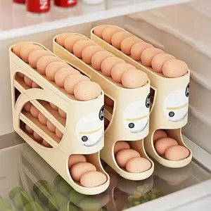 4-Layer Rolling Egg Rack – Automatic Sliding, Stackable Egg Storage, Compact Portable Kitchen Gadget Utensil