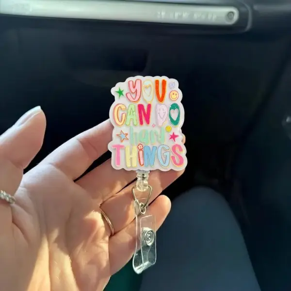 You Can Do Hard Things Badge Reel, Nurse Badge Reel, Teacher Badge Reel, Retractable, Glitter Badge, Inspirational Badge Reel, Motivation Heavy Duty Set