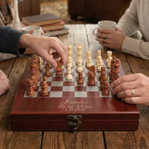 Personalized Travel Chess Set, Engraved Wedding Gift, Groomsmen Proposal, Best Man, Father of the Groom