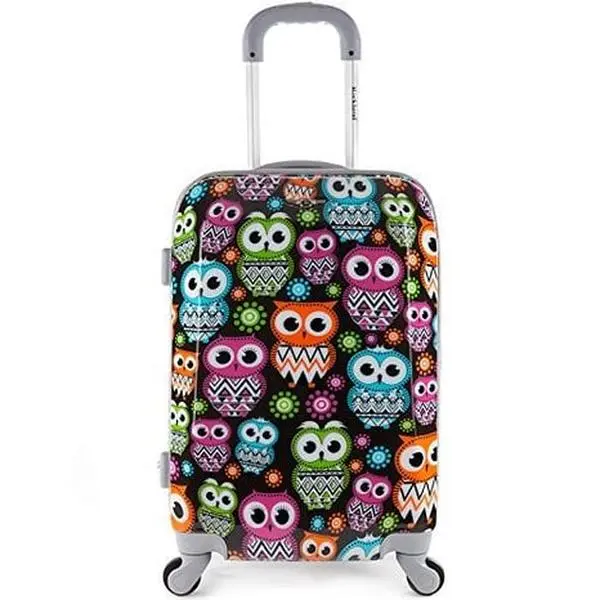 212 MAIN Lightweight Polycarbonate Carry-On Luggage - 13x10x20 in, 360-Degree Spinner Wheels, Owl Print Design