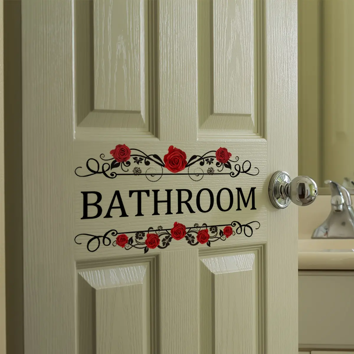 A red rose English Bathroom wall sticker, Wall Decal, Floral wall decals, door sticker, floral pattern sticker, bathroom home decoration sticker, self-adhesive and removable CT2038-KQ Decorative Decoration Items