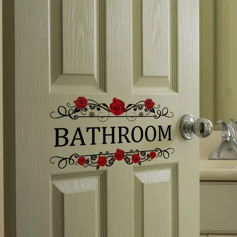 A red rose English Bathroom wall sticker, door sticker, bathroom home decoration sticker, floral wall decals, flower wall stickers, Decorative Wall Sticker, self-adhesive and removable CT2038-KQ