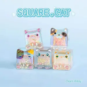 Choco Teddy Cube Cat Ice Cool Series Glowing Blind Box Stackable Ice Cube Shaped Cat Doll Toy Ornament Mystery Box Gift