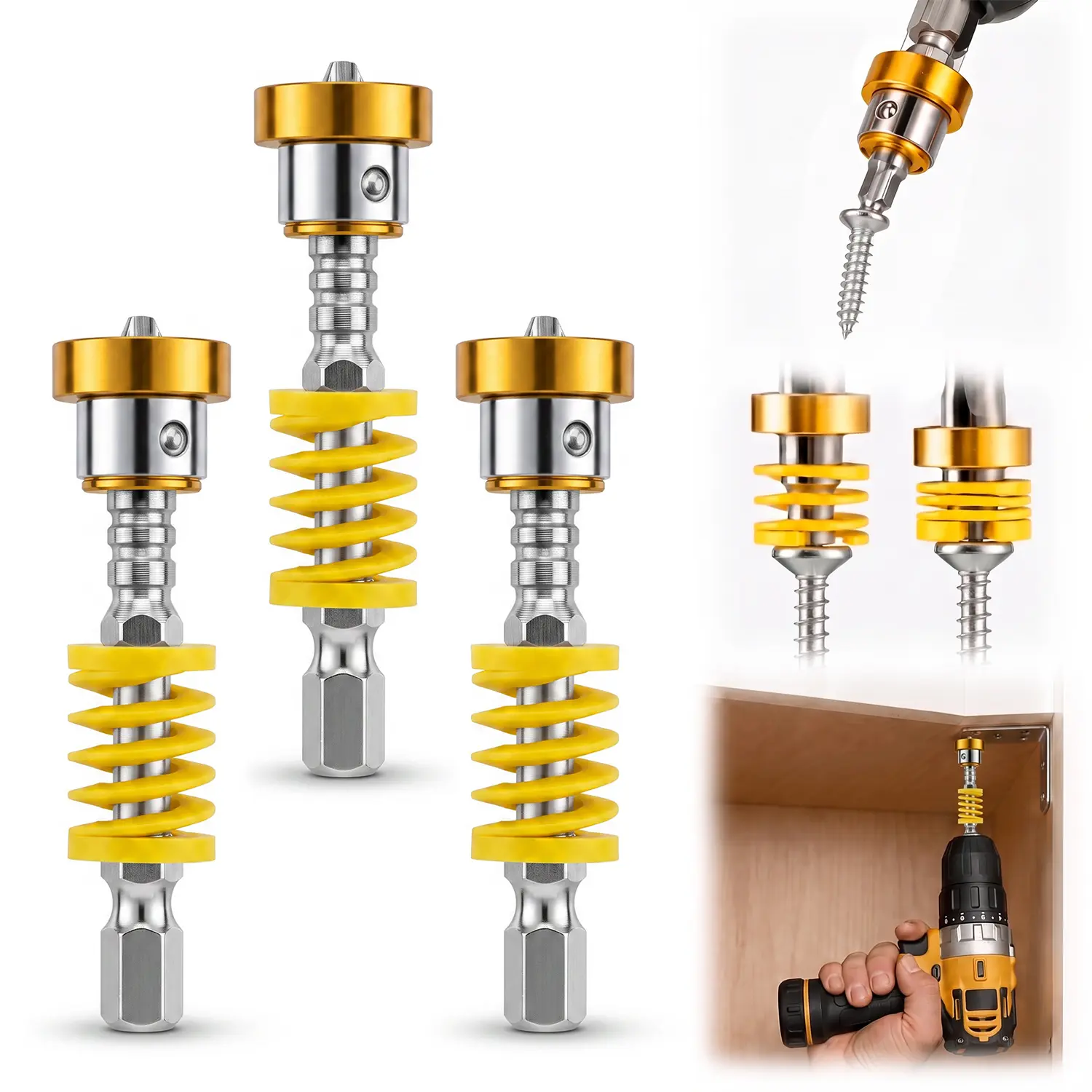3PCS Spring-loaded Bit Holder, 1/4 Inch Hex Shank Magnetic Screwdriver Bit Holder for Impact Driver Electric Drills Power Tools